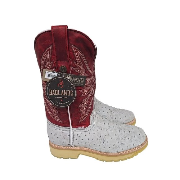 Dingo Men's DI 606 Kiwi Western Ostrich Print Pull On Boot White Red Size 9.5D - Picture 2 of 6